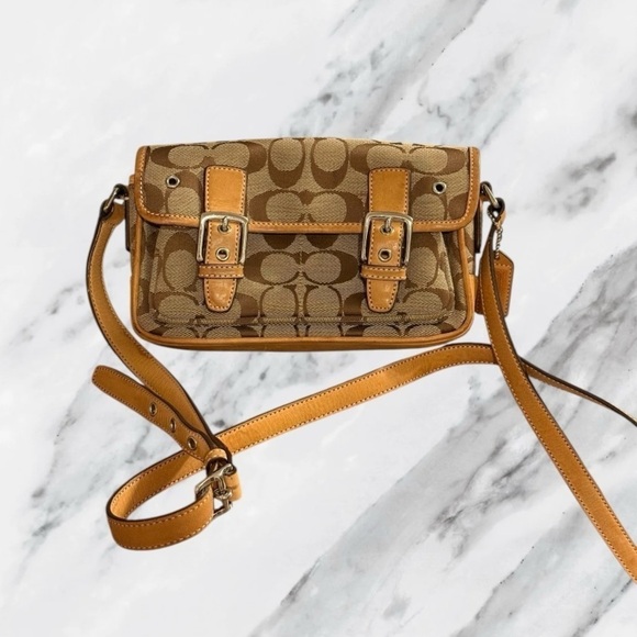 RESERVED for LuxHippieChic Coach Mini Field Shoulder Bag Tan Leather Trim Y2K - Picture 1 of 11